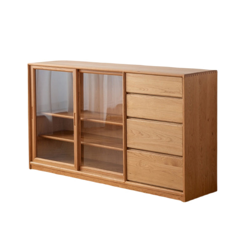 Modern Wood Cupboard 4 Drawers and Sliding Doors Kitchen Sideboard for Dining Room