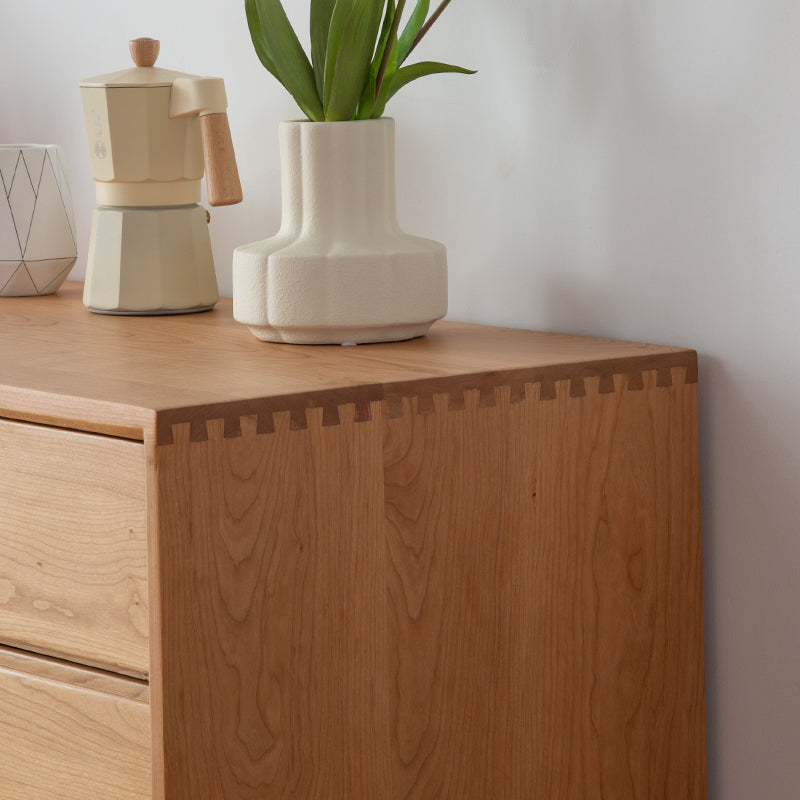 Modern Wood Cupboard 4 Drawers and Sliding Doors Kitchen Sideboard for Dining Room