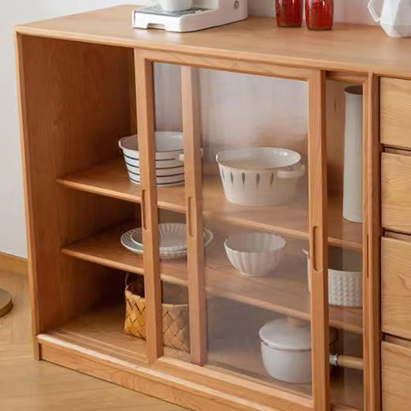 Modern Wood Cupboard 4 Drawers and Sliding Doors Kitchen Sideboard for Dining Room