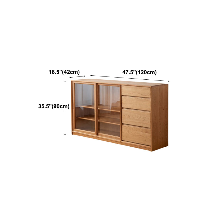 Modern Wood Cupboard 4 Drawers and Sliding Doors Kitchen Sideboard for Dining Room