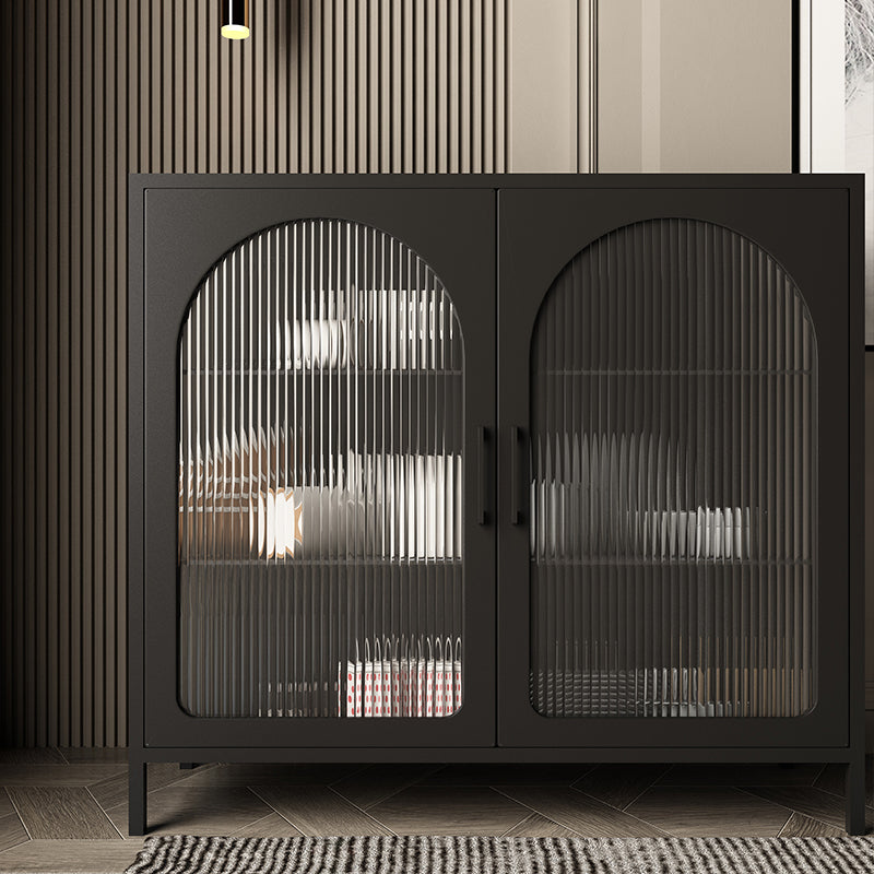 Iron Living Room Sideboard Cabinet Modern Server Cabinet with Glass Door and Storage