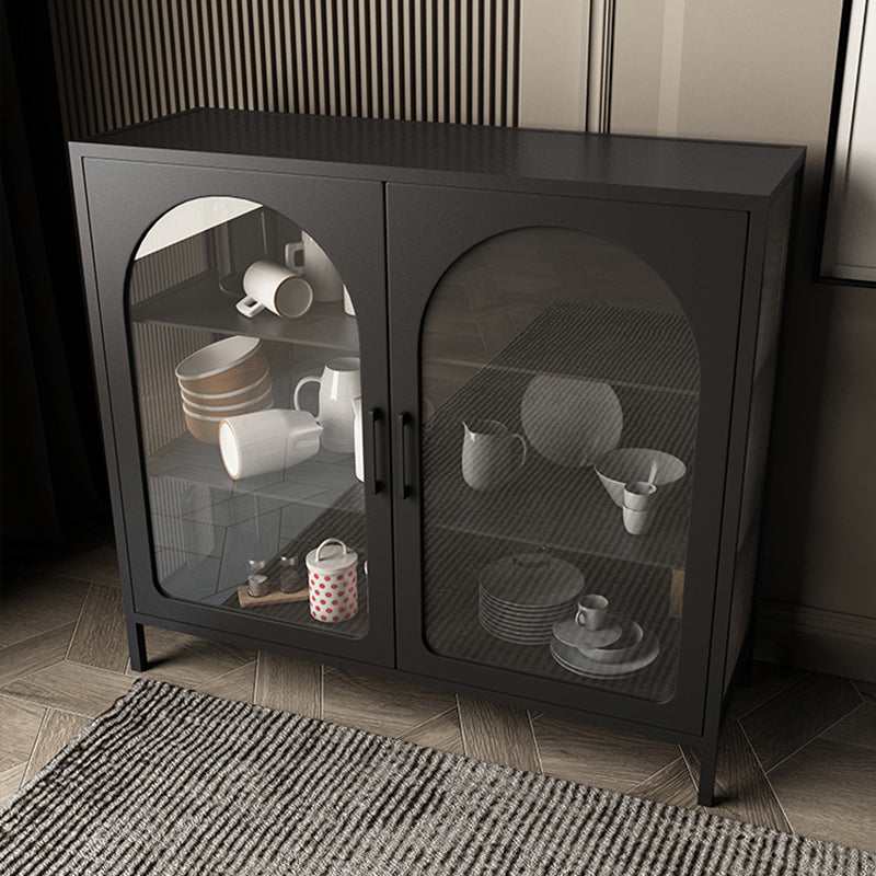 Iron Living Room Sideboard Cabinet Modern Server Cabinet with Glass Door and Storage