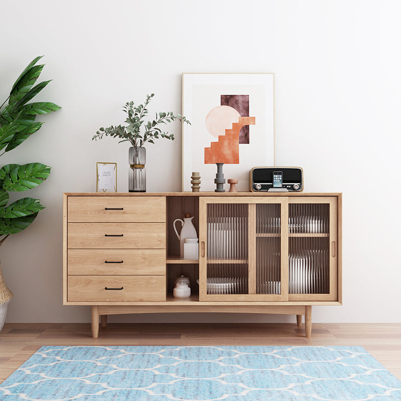 Simple Wood Sideboard 4 Drawer 2 Doors Cupboard for Living Room