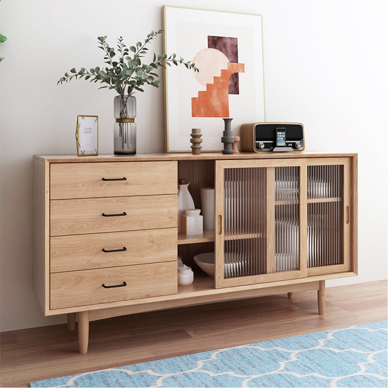 Simple Wood Sideboard 4 Drawer 2 Doors Cupboard for Living Room