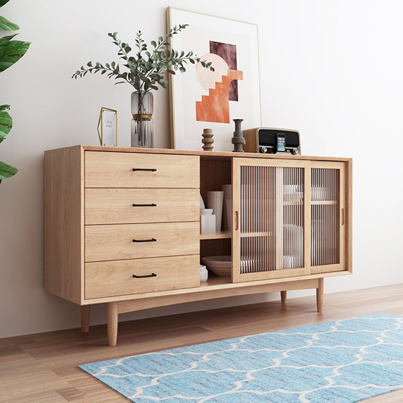 Simple Wood Sideboard 4 Drawer 2 Doors Cupboard for Living Room