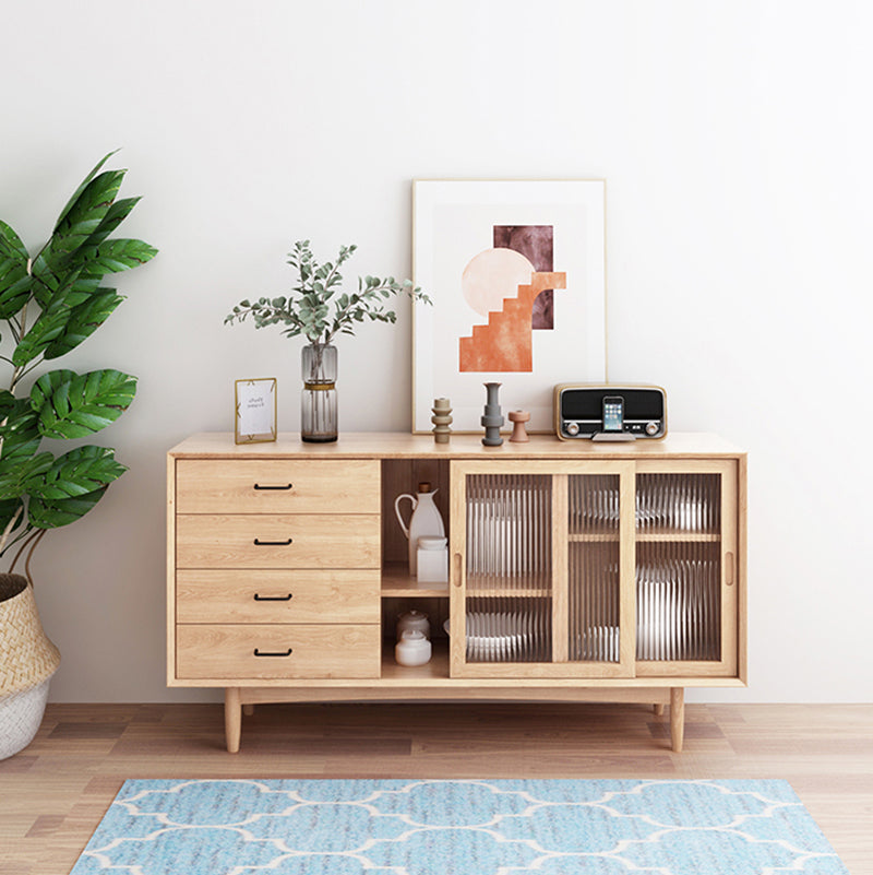 Simple Wood Sideboard 4 Drawer 2 Doors Cupboard for Living Room