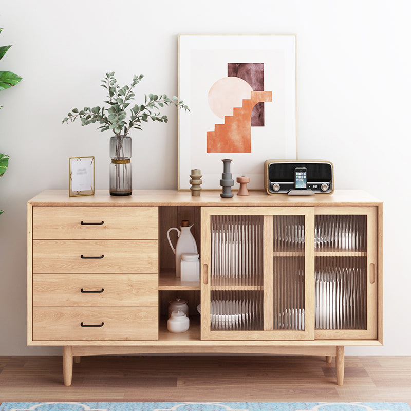 Simple Wood Sideboard 4 Drawer 2 Doors Cupboard for Living Room