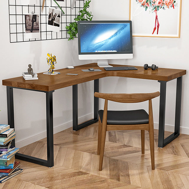 Solid Wood Pedestal Writing Desk Industrial L-Shape Office Desk