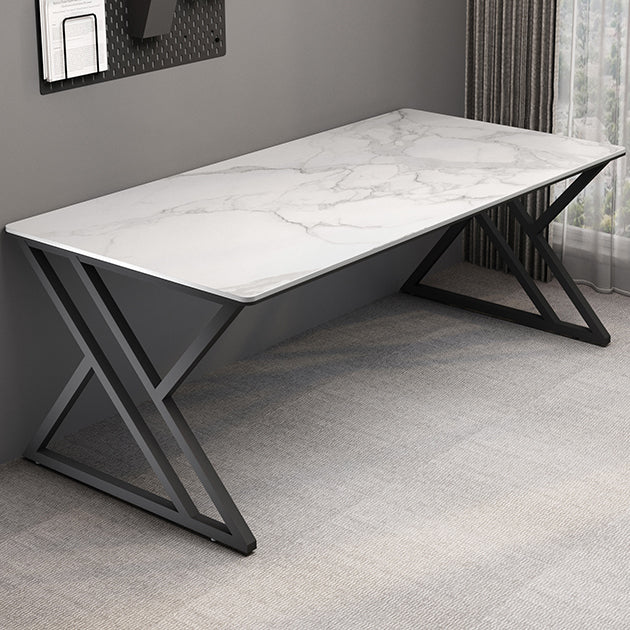 Rectangular Stone Top Writing Desk Modern Style Metal Legs Desk for Office