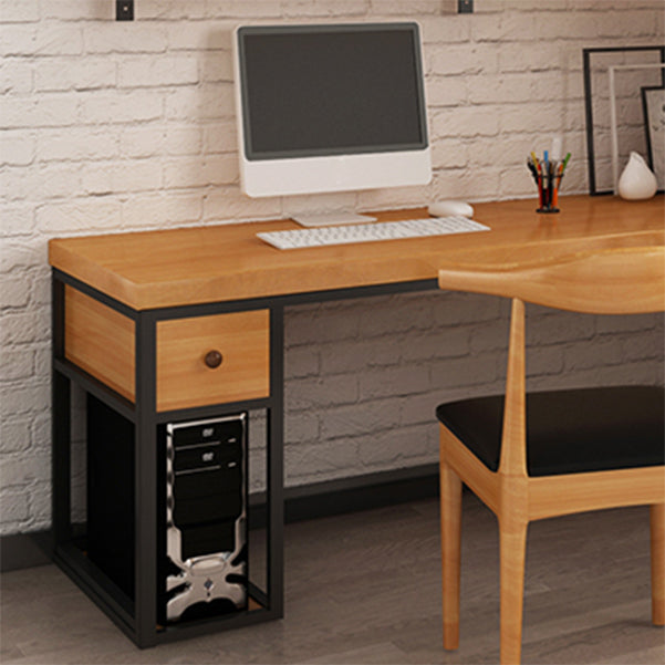 Solid Wood Computer Desk Industrial Style L-Shape Office Desk with Storage and Drawer