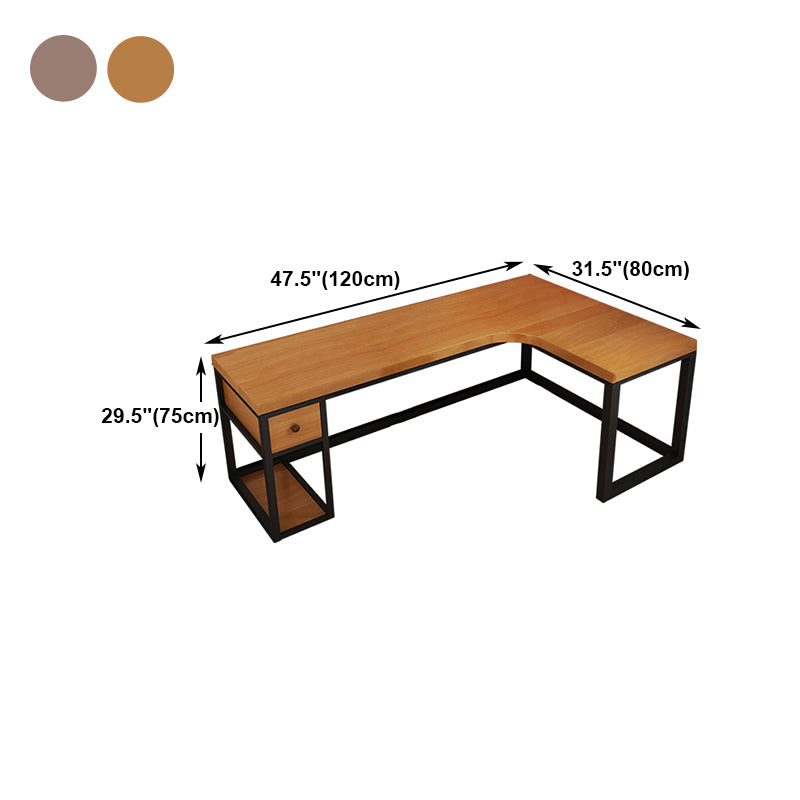 Solid Wood Computer Desk Industrial Style L-Shape Office Desk with Storage and Drawer