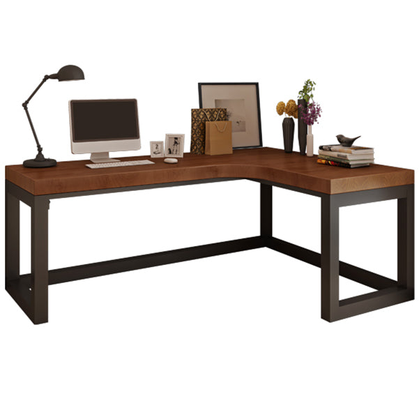 Solid Wood Trestle Writing Desk Industrial Style L-Shape Office Desk