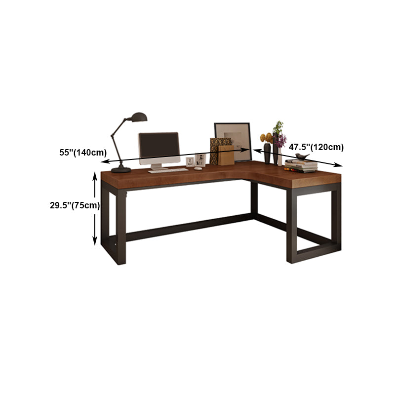 Solid Wood Trestle Writing Desk Industrial Style L-Shape Office Desk