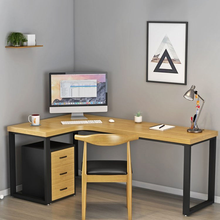 Pine Solid Wood Writing Desk Industrial Style L-Shape Office Desk