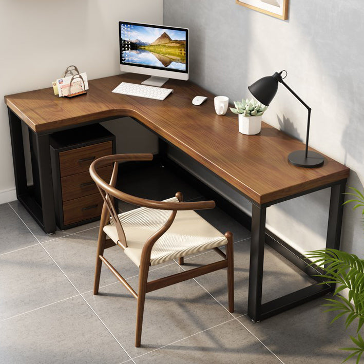 Solid Wood Writing Desk Industrial Style L-Shape Office Desk