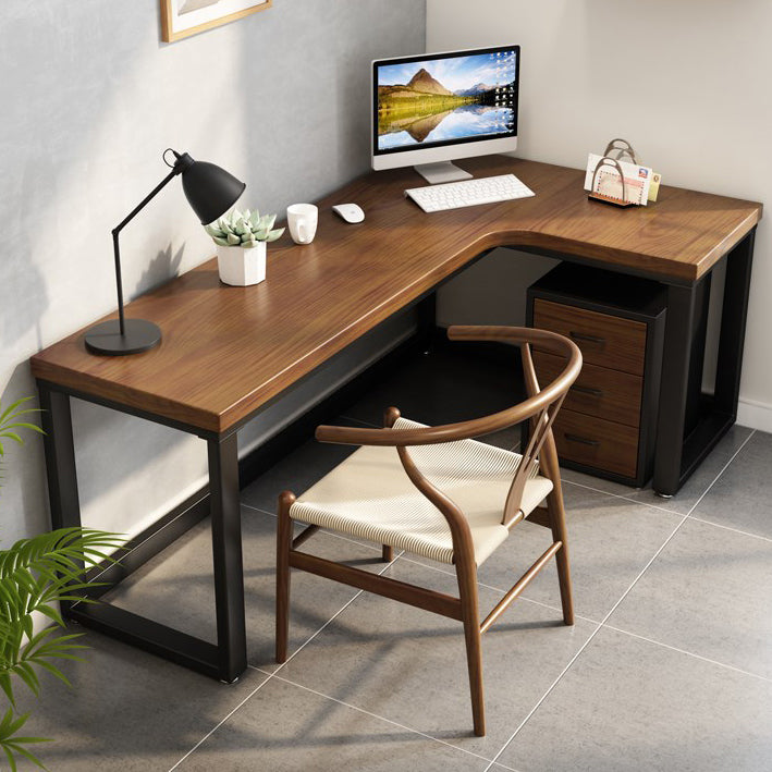 Solid Wood Writing Desk Industrial Style L-Shape Office Desk