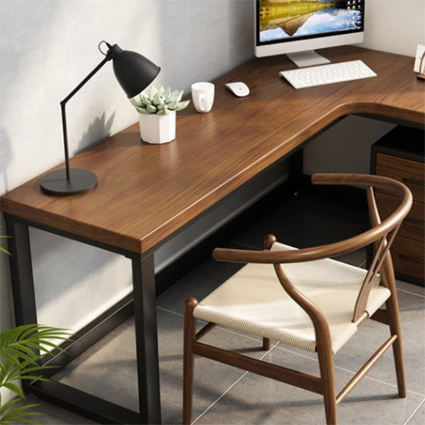 Solid Wood Writing Desk Industrial Style L-Shape Office Desk