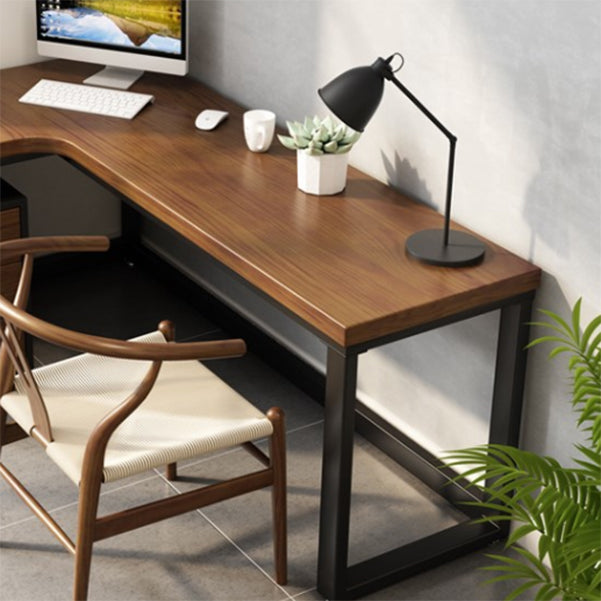 Solid Wood Writing Desk Industrial Style L-Shape Office Desk