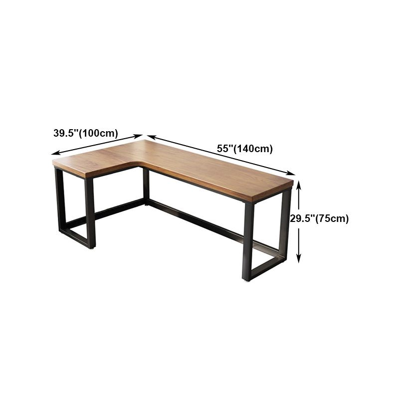 Solid Wood Writing Desk Industrial Style L-Shape Office Desk