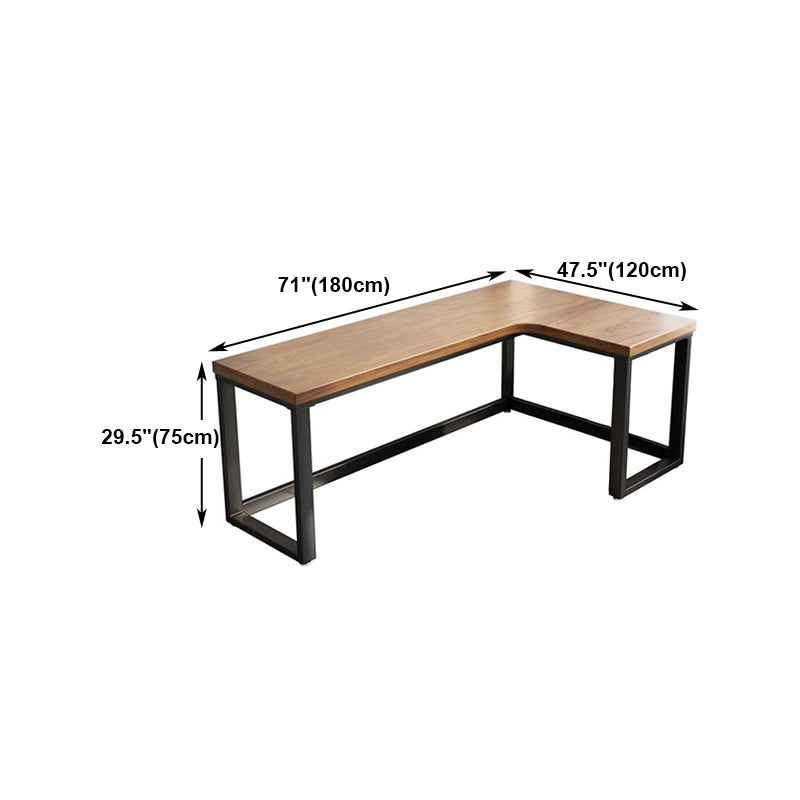 Solid Wood Writing Desk Industrial Style L-Shape Office Desk