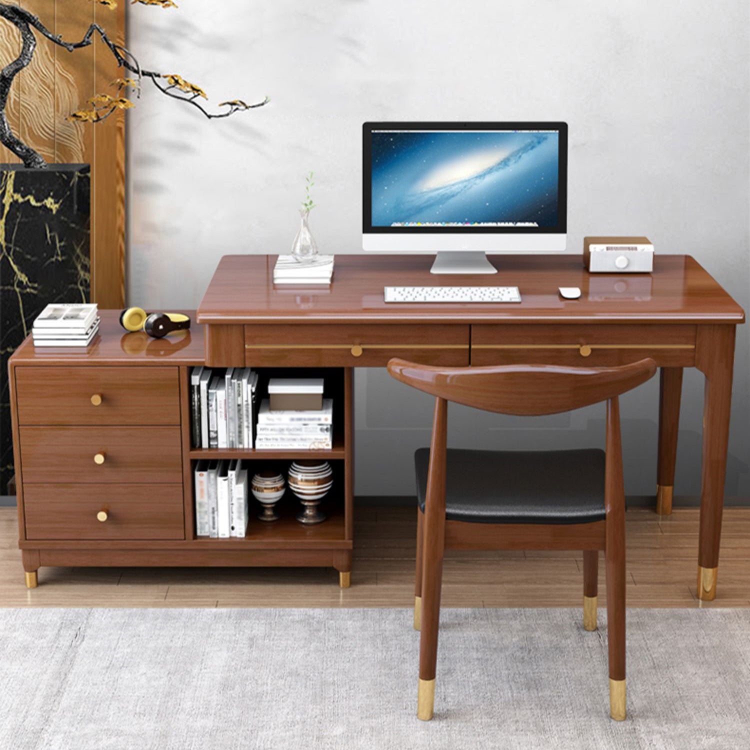 Rubberwood Storage and Drawers Writing Desk Rectangular Office Desk without Chair