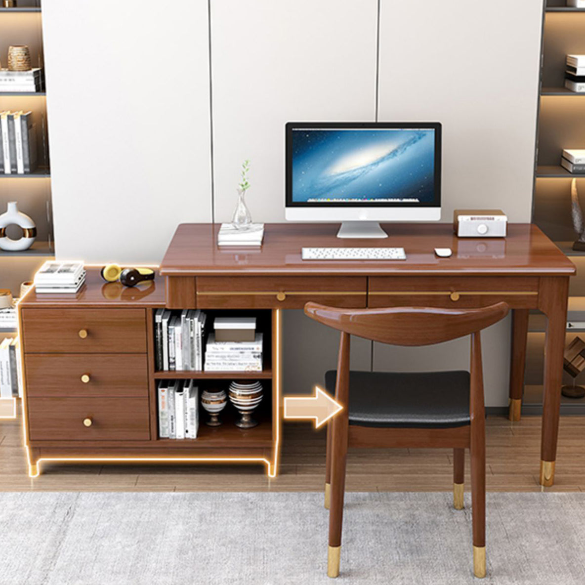 Rubberwood Storage and Drawers Writing Desk Rectangular Office Desk without Chair