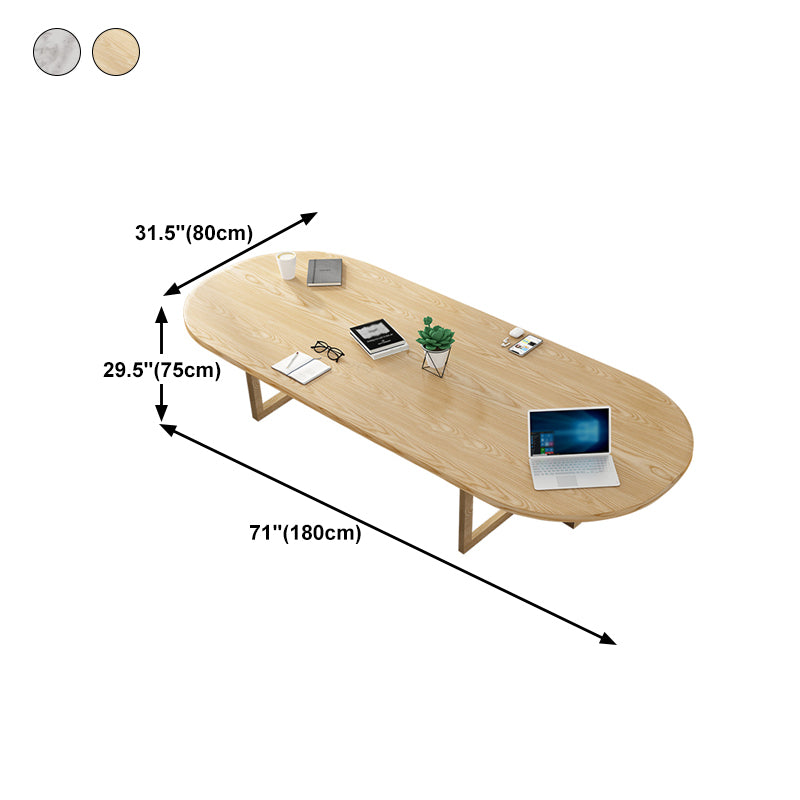 Contemporary Oval Writing Desk Wooden Sled Base Writing Desk