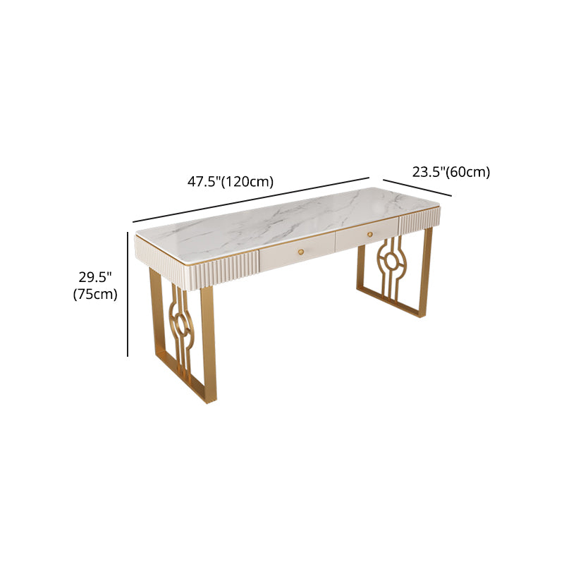 Glam Style 2-drawer Office Desk Sintered Stone Desk with Sled Base