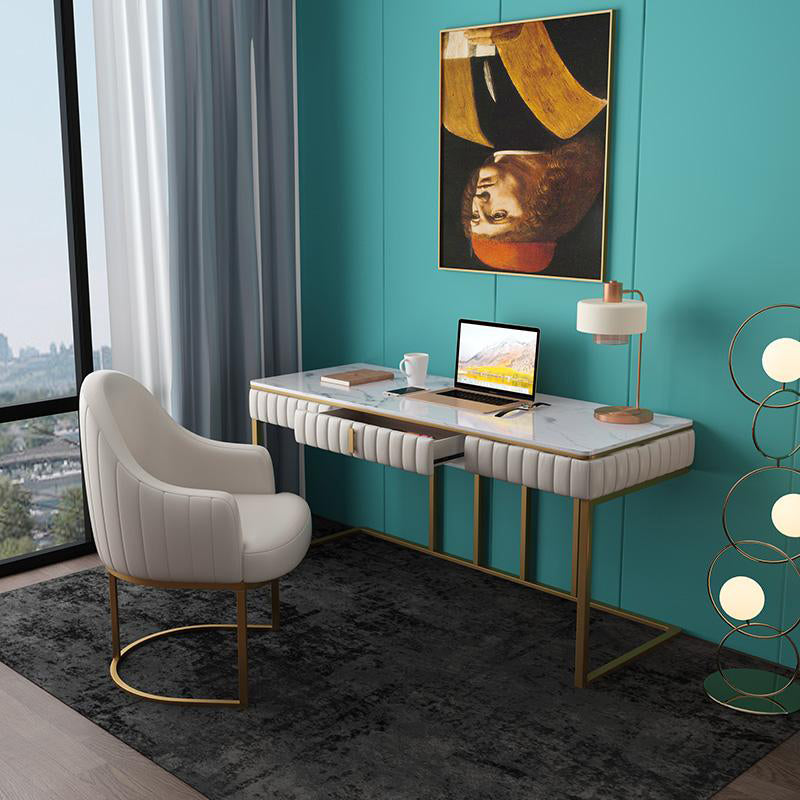 Glam Style 1-drawer Office Desk Metal Base Writing Desk for Office