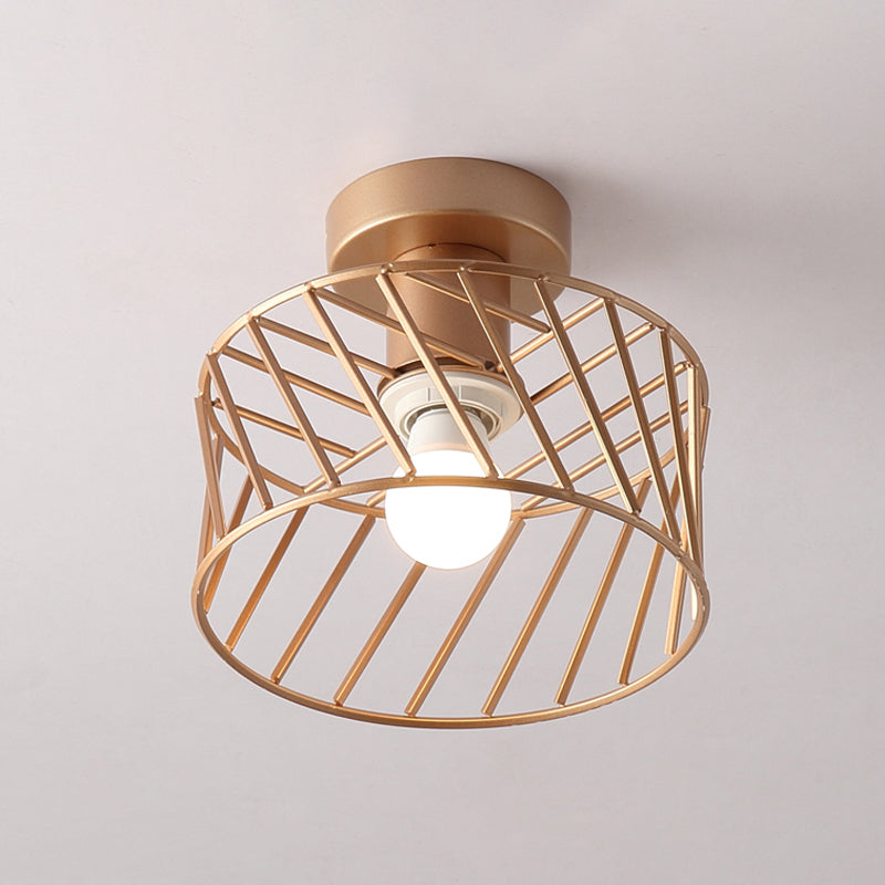 Trommelkäfig halb Flush Leuchte Moderne Eisen 1 Leichtkorridor Flush Mount Lampe in Gold