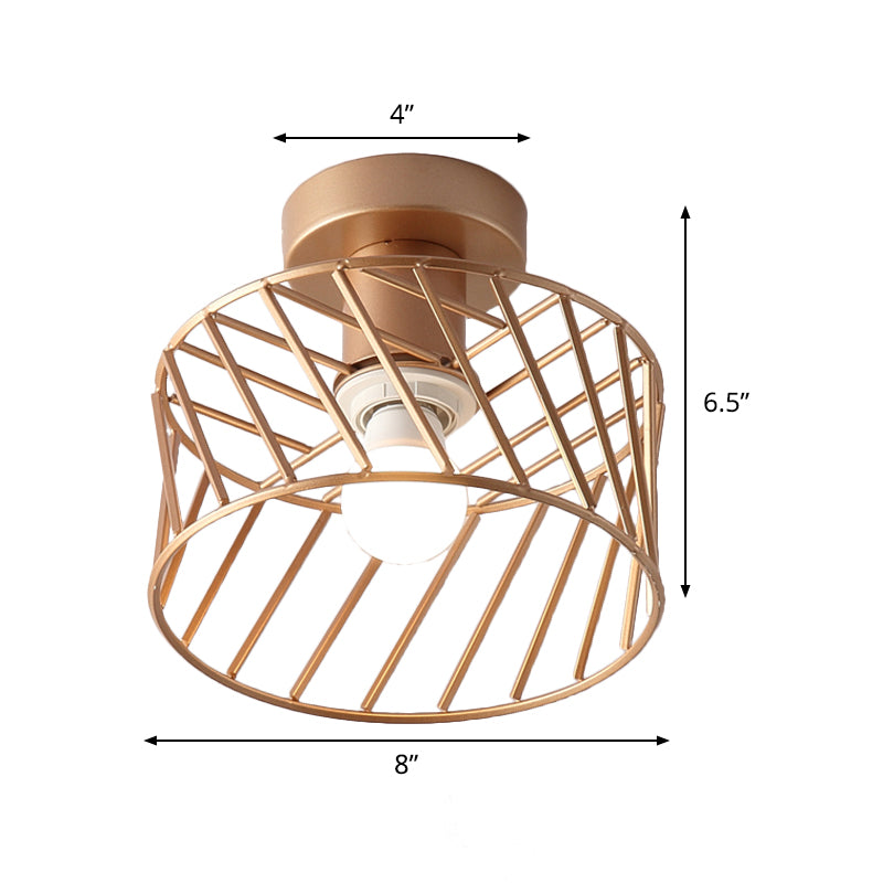 Drum Cage Semi Flush Lightture Moderniste Iron 1 Corridor Light Corridor Flush Mount Lampe en or