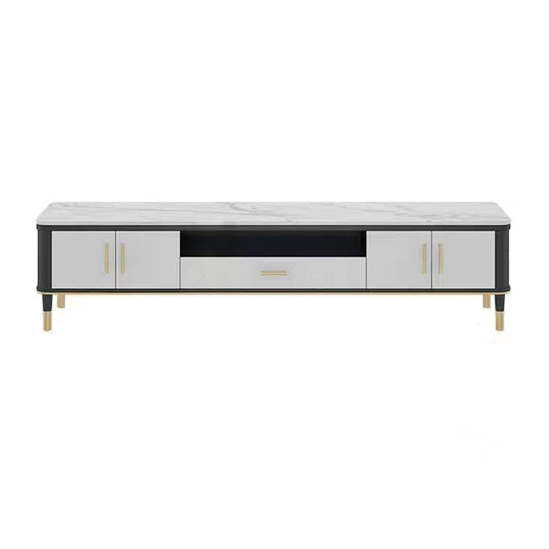 Glam Style TV Stand Stone Open Storage TV Console with 2-Door