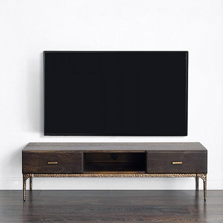 15.75"W TV Stand Industrial Style Solid Wood Brown TV Console with Drawer