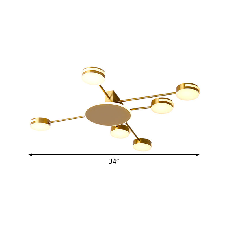 Modernismo de altura circular de oro Modernismo 6 cabezas Lámpara de semi de al ras del LED metálico con sombra acrílica en luz blanca/cálida/natural