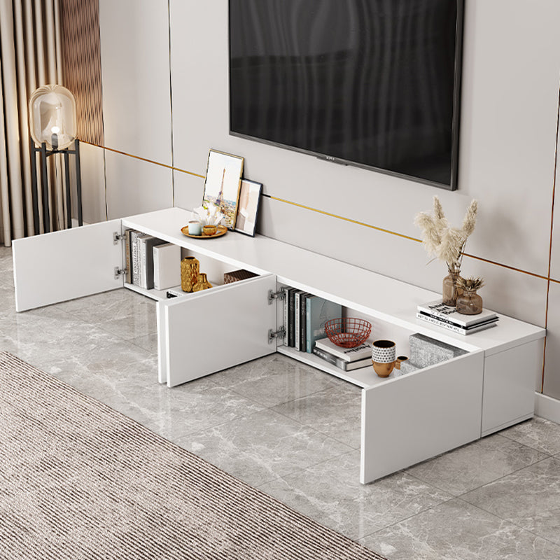 Contemporary TV Stand with Drawers / Cabinets in White , Faux Wood TV Console