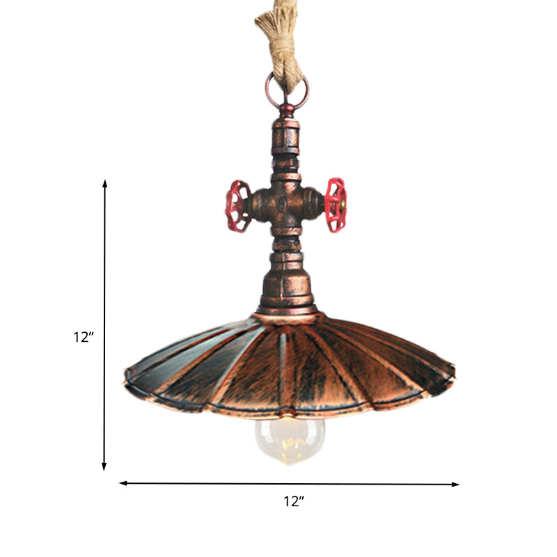 Rust 1 illuminazione appesa alla luce industriale in metallo smerlato lampada a sospensione con cavo di corda nodi