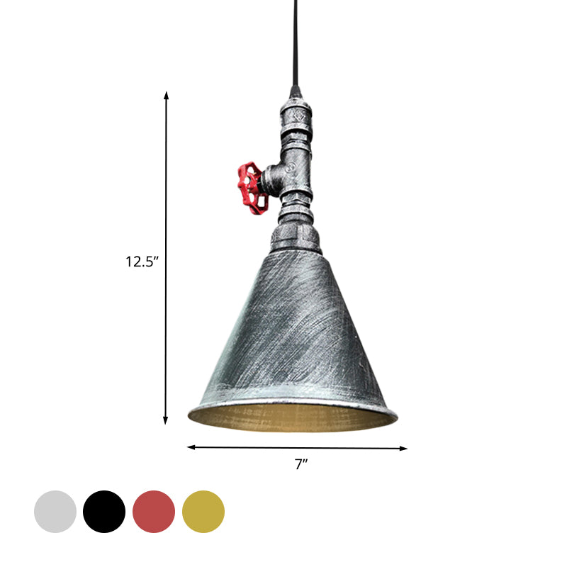 1-Bulb Conical Down Lighting Farmhouse Black/Silver/Gold Finish Iron Pendant Lamp Fixture for Restaurant