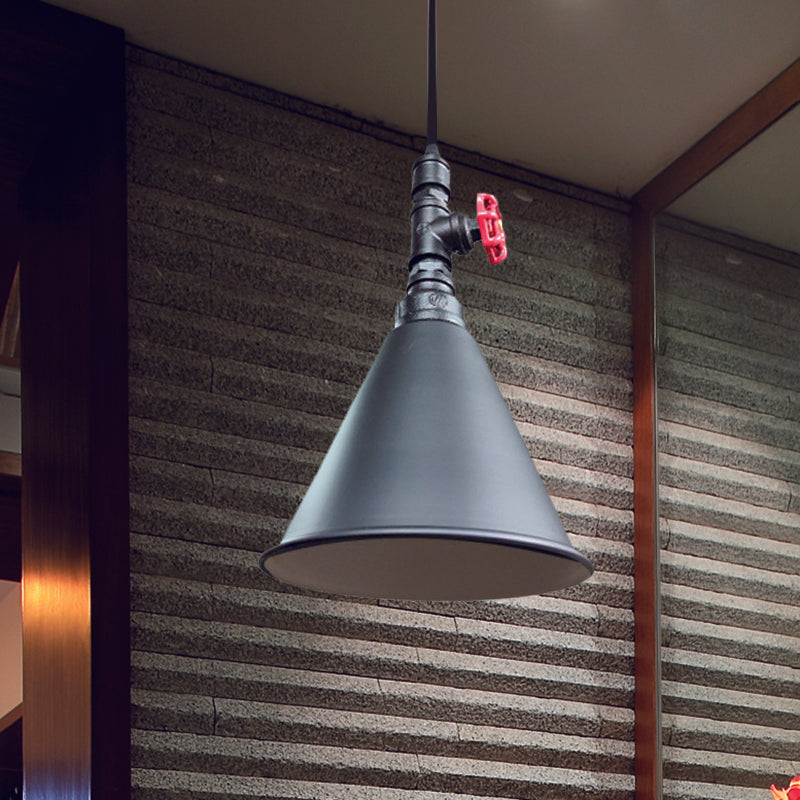 1-Bulb Conical Down Lighting Farmhouse Black / Silver / Gol Finish Finis Pendants Pendants LAMPE POUR RETRUSSION