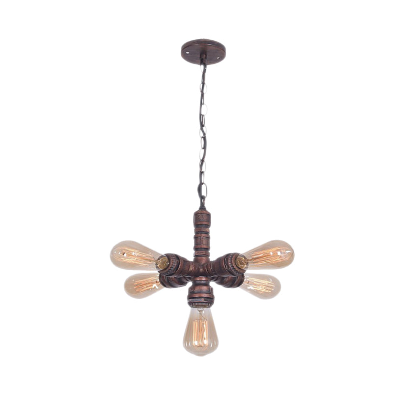 5-Bulb Metal Ceiling Chandelier Antiqued Copper Finish Sputnik Pipe Living Room Suspension Lamp