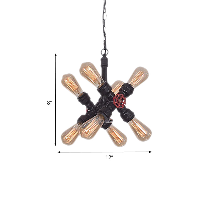 Farmhouse Cross Rohranhänger Kronleuchter 8 Lichter Metallhänge Deckenlampe in Schwarz für Wohnzimmer