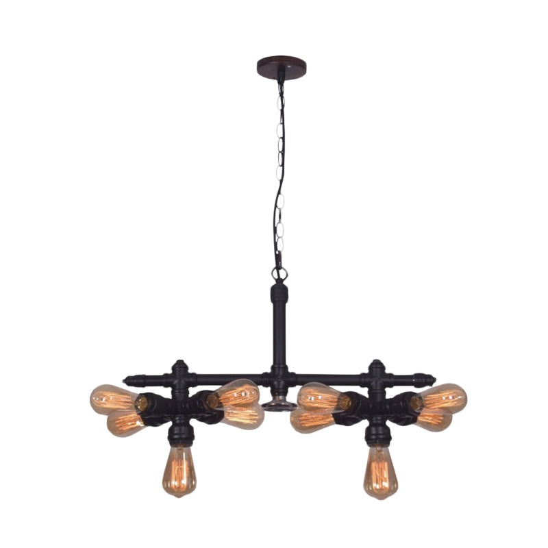 Metallic Black Hanging Kronleuchter Radialrohr 10-Kopf-industrielle Deckenlampe für Wohnzimmer