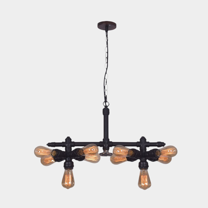 Metallic Black Hanging Kronleuchter Radialrohr 10-Kopf-industrielle Deckenlampe für Wohnzimmer