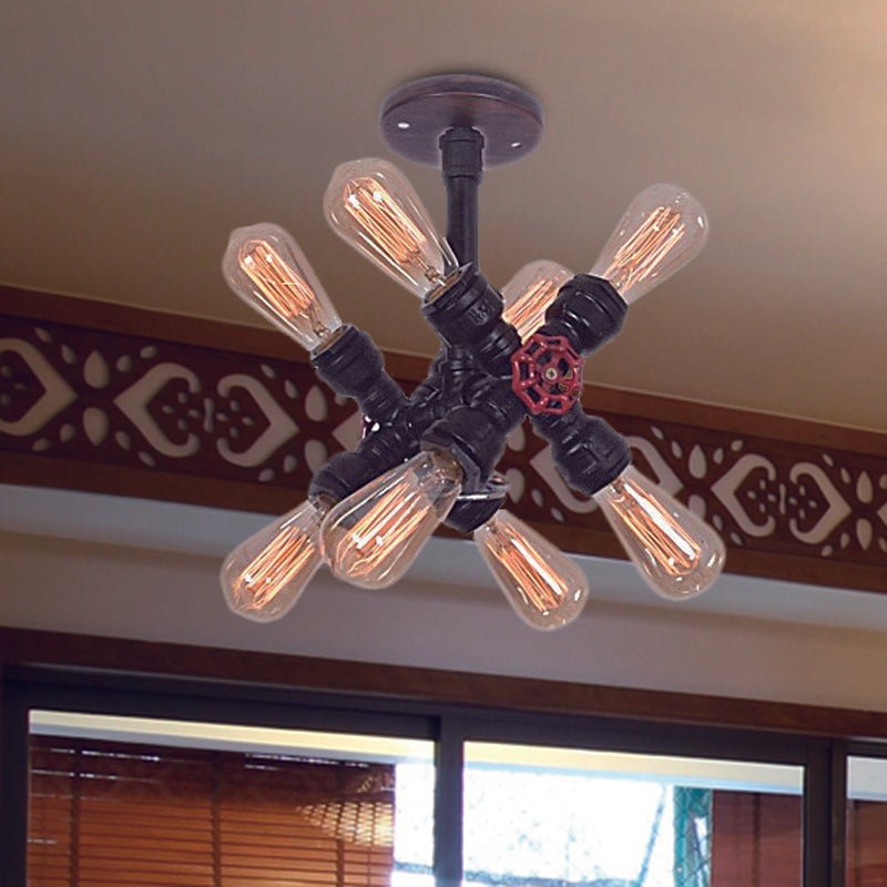 8-Bulb Iron Semi Flush Mont