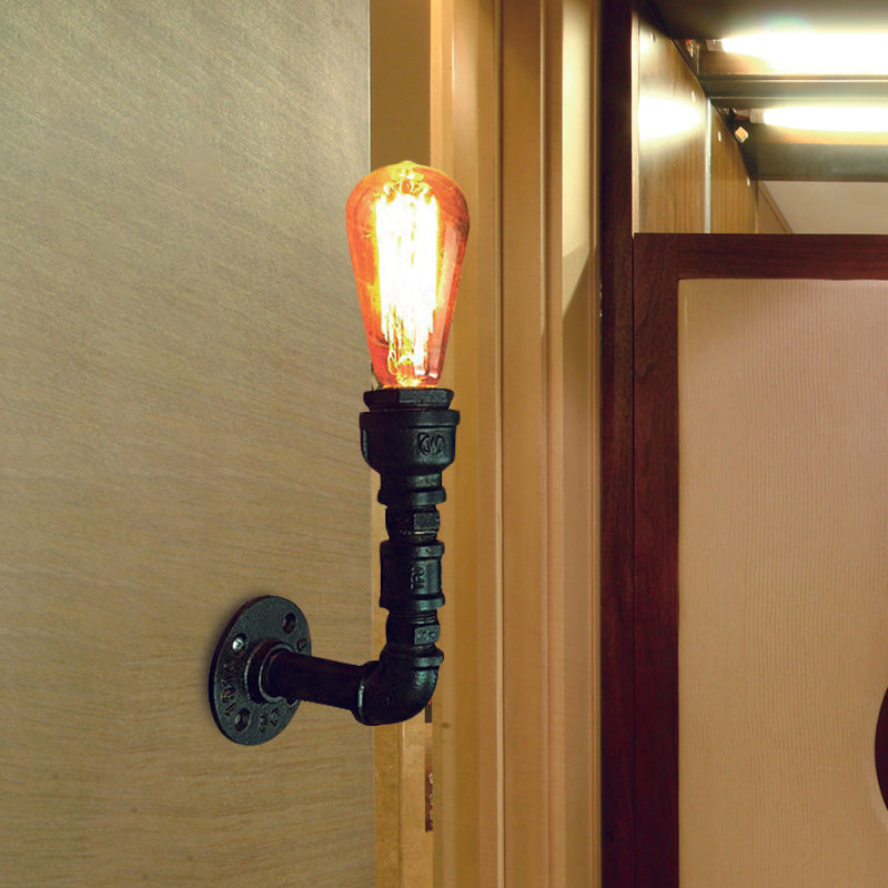 1 Glühbirne Bare Lampe Wandleuchte Vintage Black Finish Eisen Wandmontagerohrlampe für die Ecke