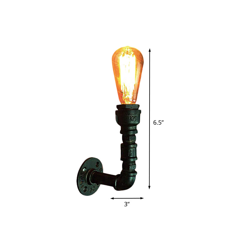 1 Bulbo Bombilla Bombilla de pared Luz de luz Finez negro Vintage Lámpara de tubería de montaje en la pared de hierro para la esquina