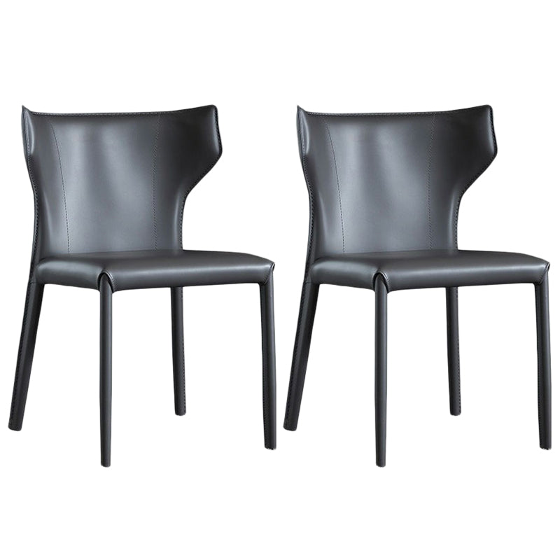 Contemporary Leather Dining Chair Wingback Side Chair in Matte Finish