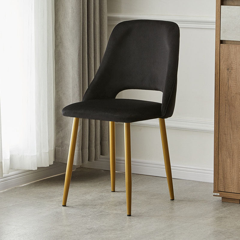 Open Back Dining Side Chair Velvet Upholstered Side Chair with Gold Legs