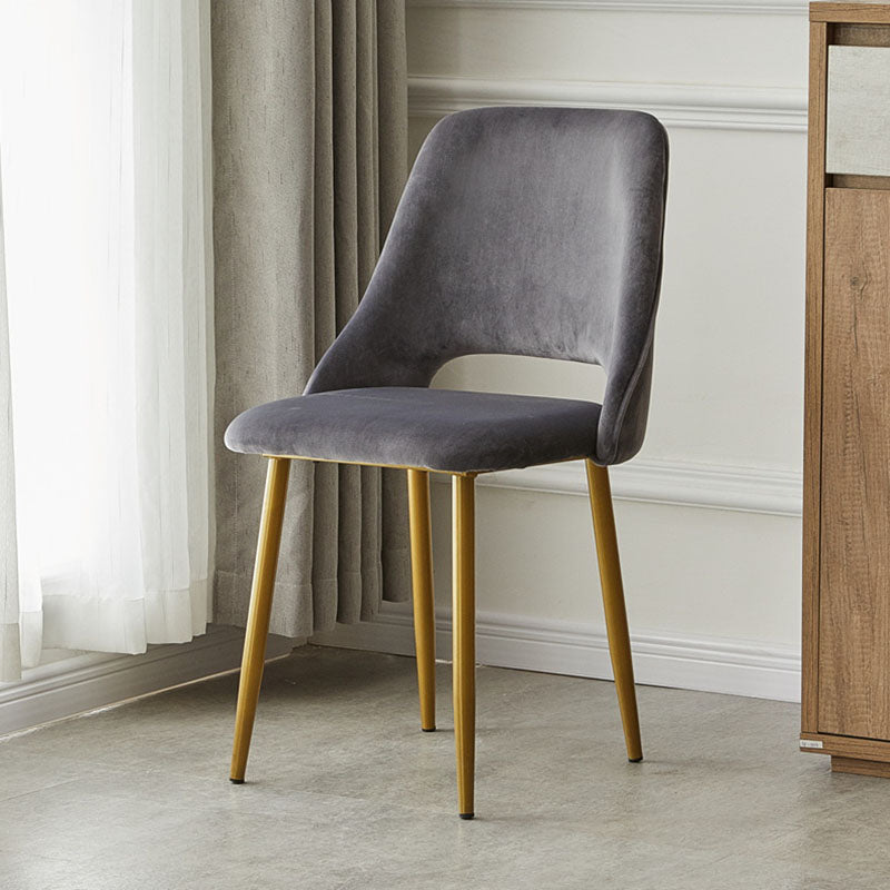 Open Back Dining Side Chair Velvet Upholstered Side Chair with Gold Legs