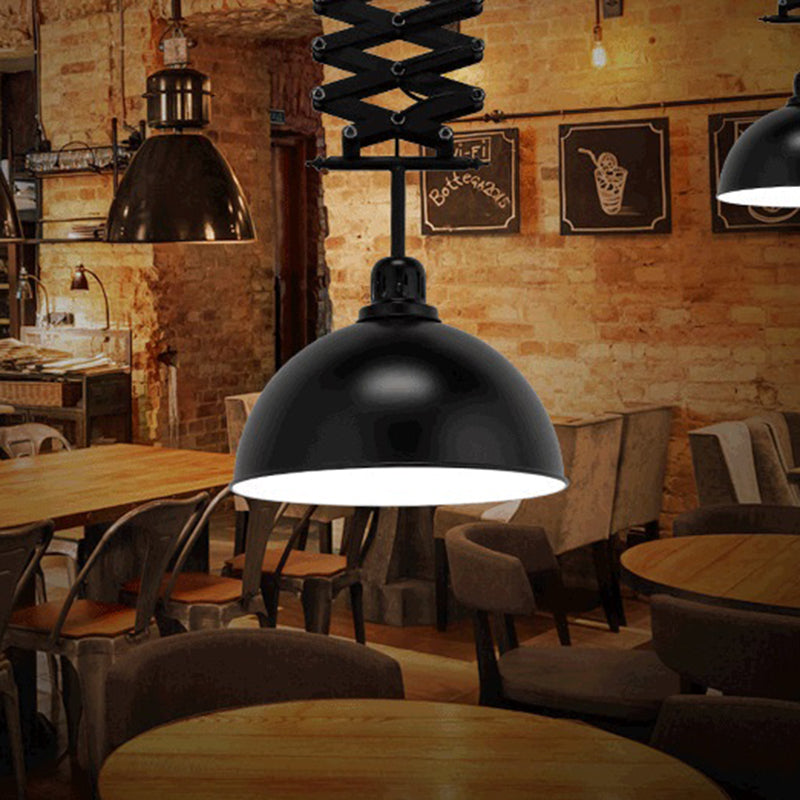 Antiqued Dome Telescopic Pendant 1 Bulb Metallic Hanging Ceiling Lamp for Restaurant