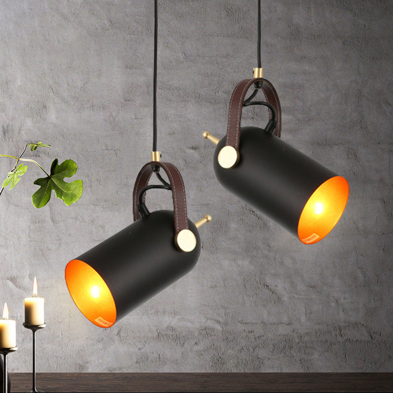 Half Capsule Iron Hanging Lighting Antiqued 1-Head Dining Room Suspension Lamp in Black with Handle